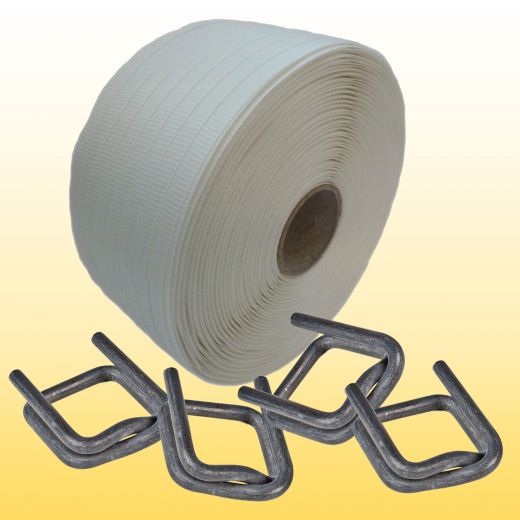 1 Rolle gewebtes Textil Polyesterband 19 mm, 150 Klemmen